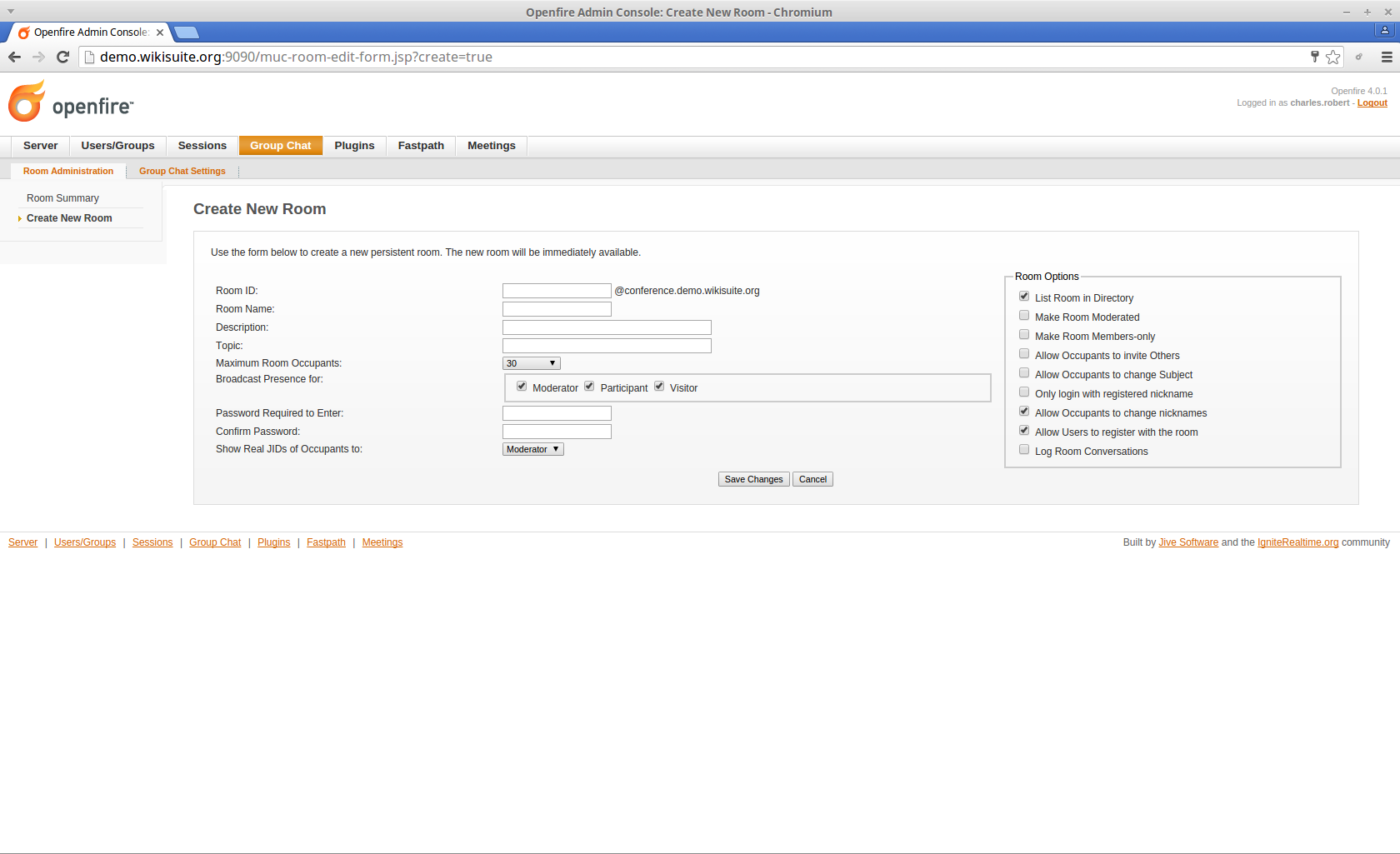 Openfire Create New Room
