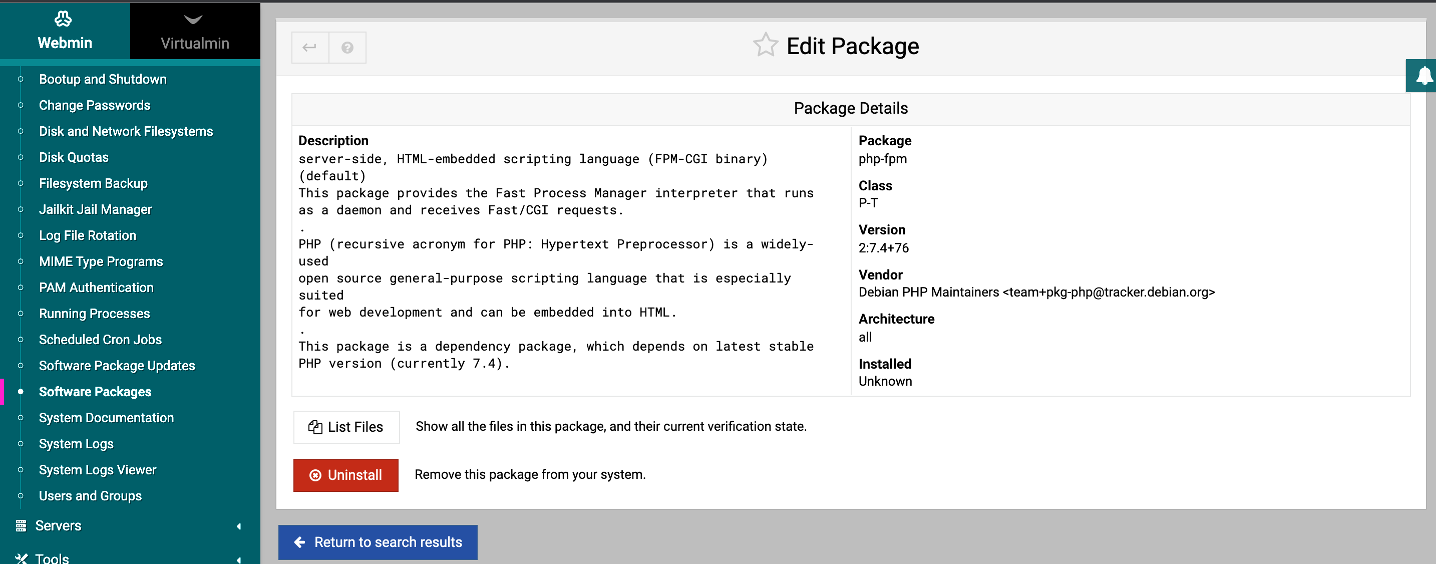 Virtualmin Package DetailS