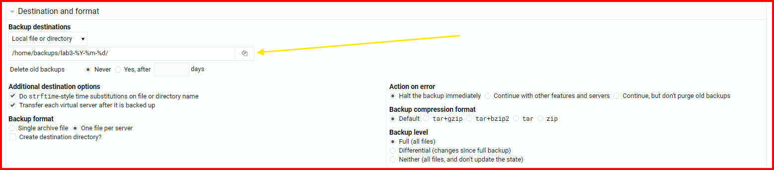 Schedule Backup Destination File