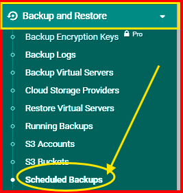 Schedule Backup Menu